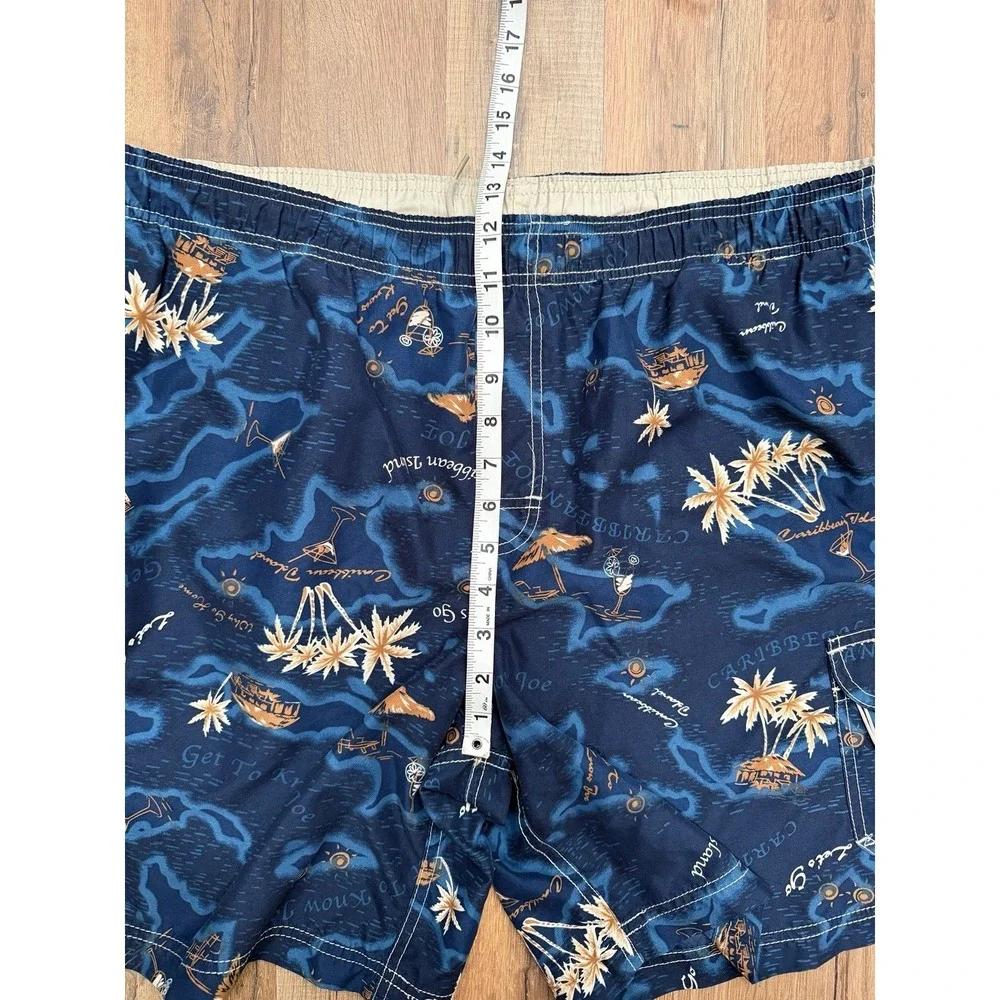 Caribbean Joe Men's Swim‎ Trunks Blue Tropical Map Print Size M
